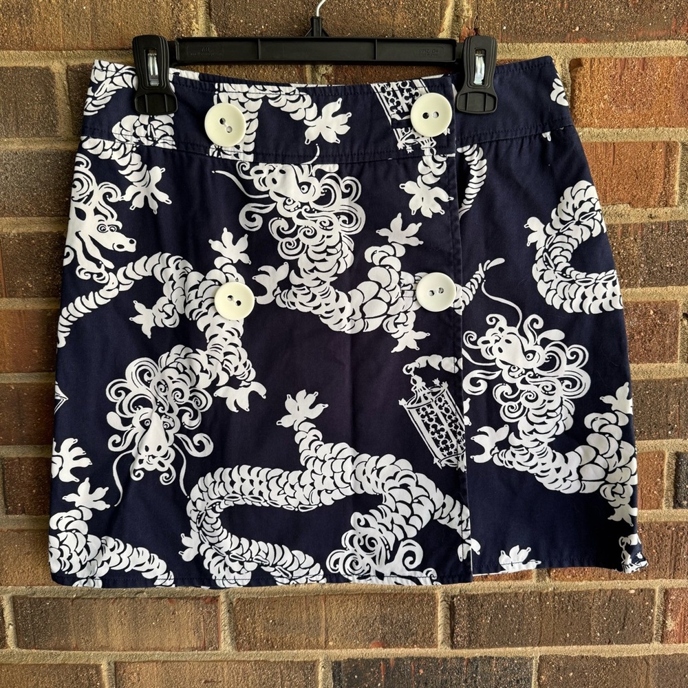 Lilly Pulitzer Navy and White Mini Skirt with Button Detail
